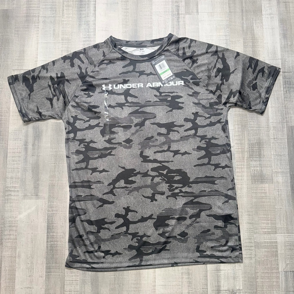 Under Armour UA Tech ABC Camo Short Sleeve Shirt L Grey 1361698 400 Print NWT